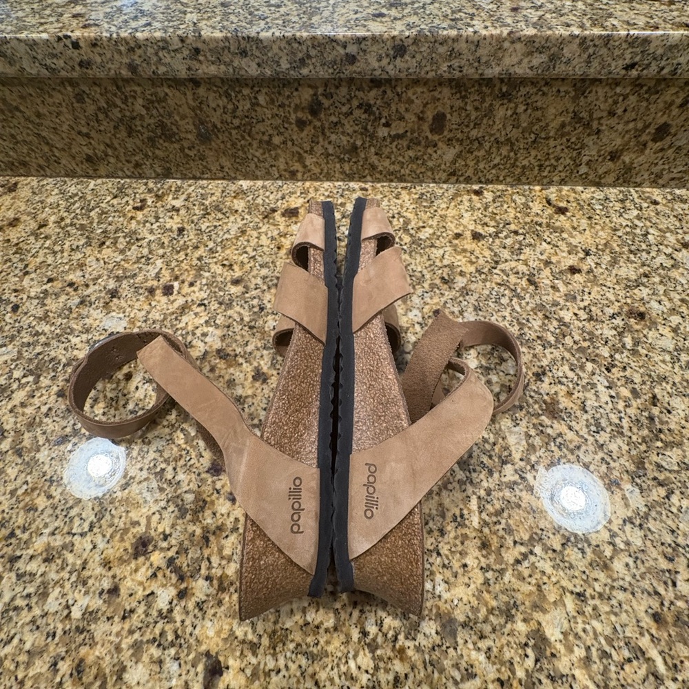 Birkenstock Papillio Sand Tan Leather Lola Sandals Wedge Heels 41 US 10-10.5 N - Picture 6 of 12